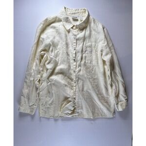 Chicos 100% Linen Yellow Shirt Womens No Iron  Button 3/4 Sleeve Blouse Size 3XL
